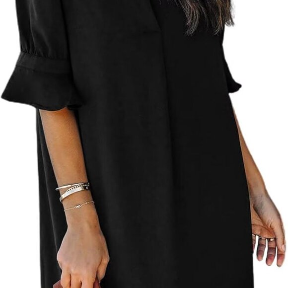 Summer Dresses for Women V Neck Ruffle Short Sleeve Casual Shift Dress - Picture 1 of 8
